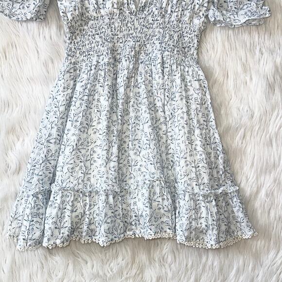Cleobella Sadie Mini Dress Floral V-Neck Puff Sleeve Smocked Ruffle Cottagecore - Picture 8 of 16